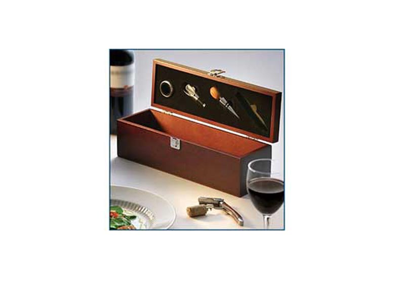 Caja de vino de madera con set de bar de...